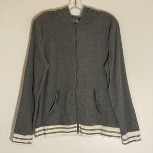 Silverwear Hooded Jacket Womens Medium Gray Terrycloth Ruffle Pockets Full Zip M